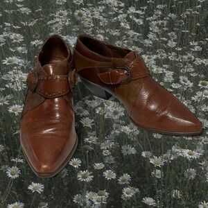 Vintage vtg Brown leather Gianni size 9 boots booties witchy cottage goblin core